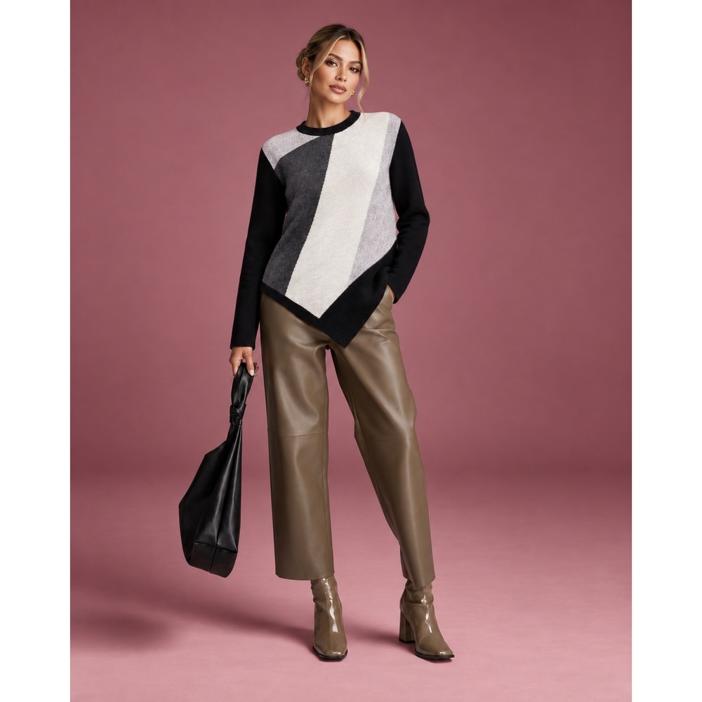 Charter Club Luxury Cashmere Petite Sweater Black Grey Colorblock Asymmetric P/P